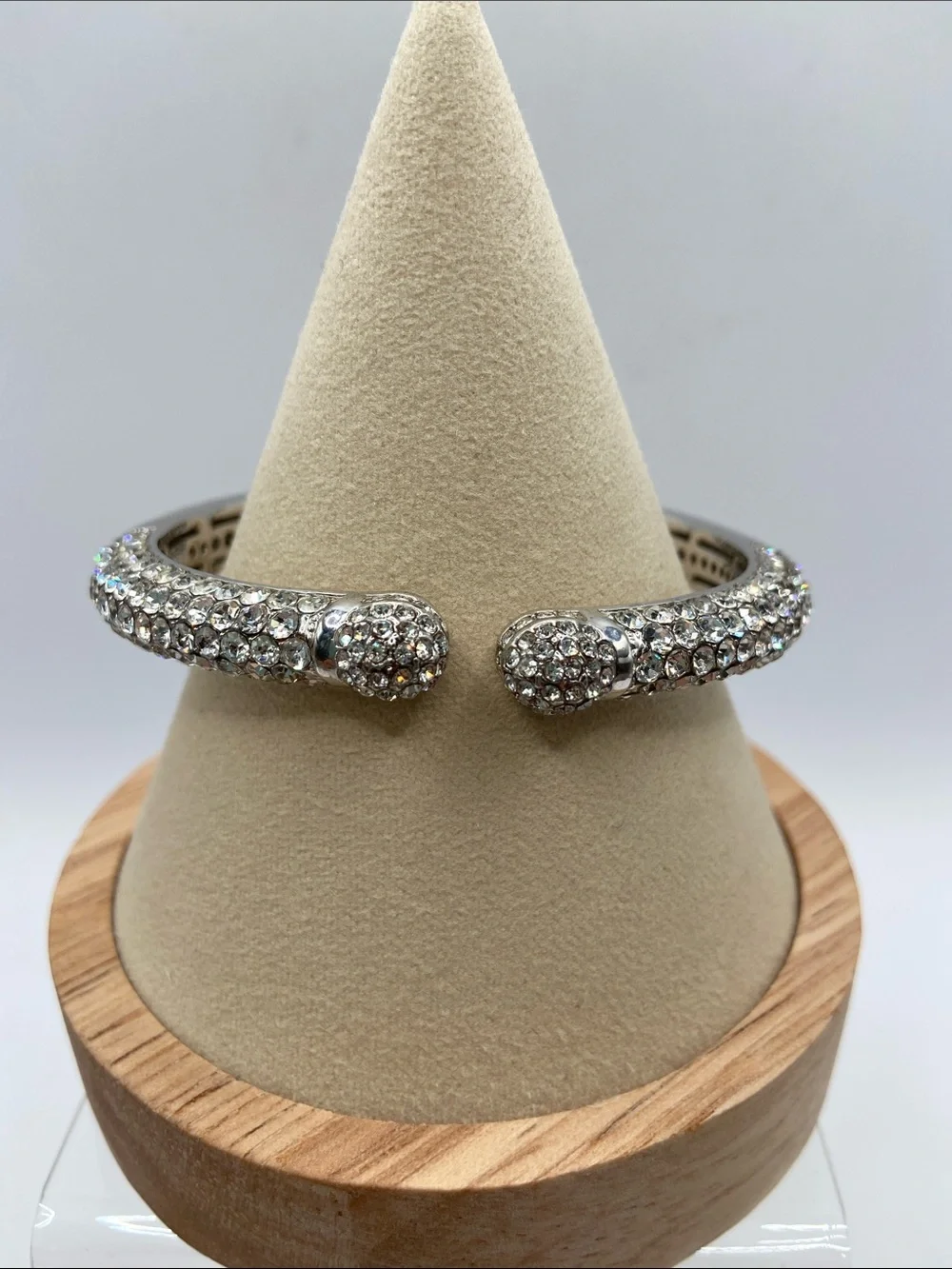 Joan Boyce Kissable Cuff Pave Crystal Hinged Cuff Bracelet Silver Tone Size M